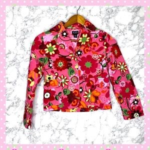 Children’s Place Girls Pink Floral Y2K Button Up Jacket Size L 10/12